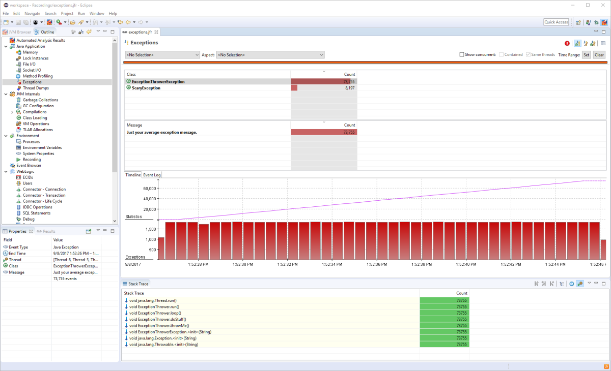 eclipse jmc jfr exceptions page