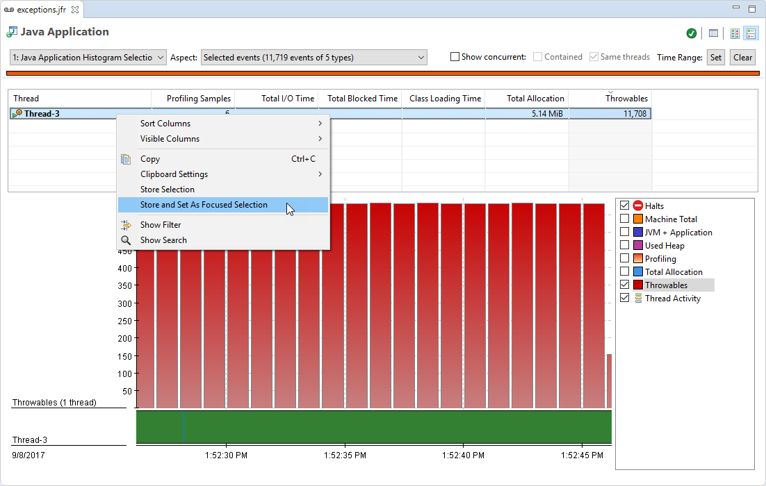 eclipse jmc jfr exceptions selection