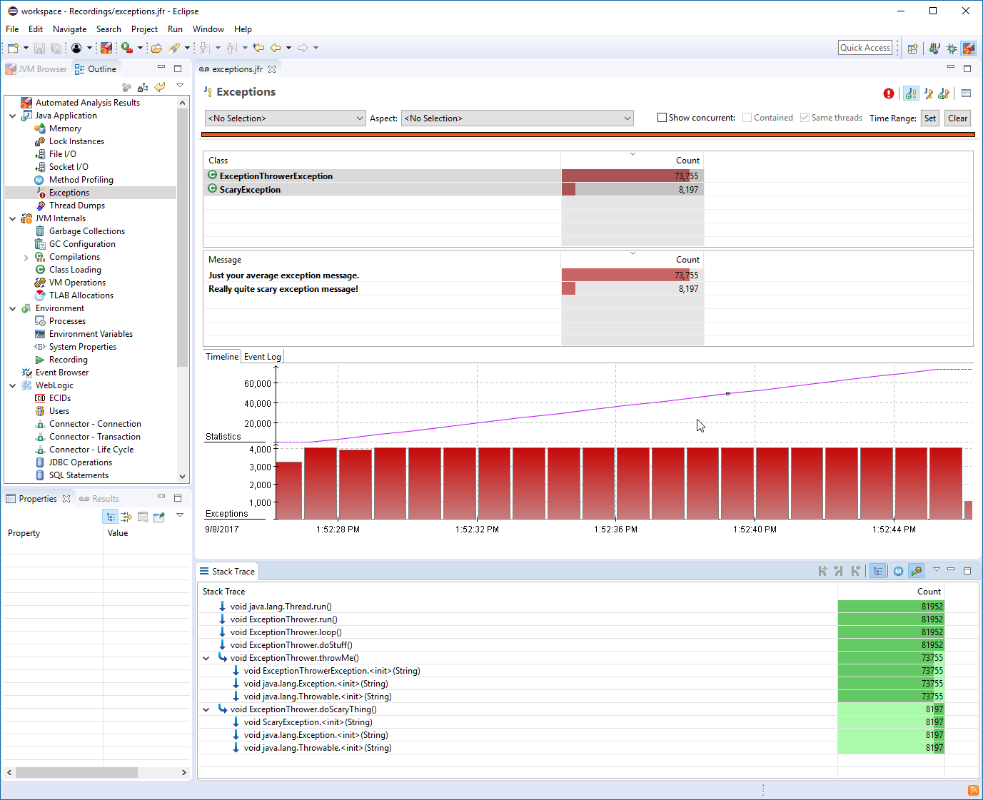 eclipse jmc jfr exceptions stacktrace