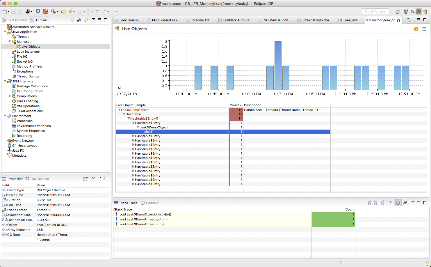 eclipse jmc jfr memory live objects